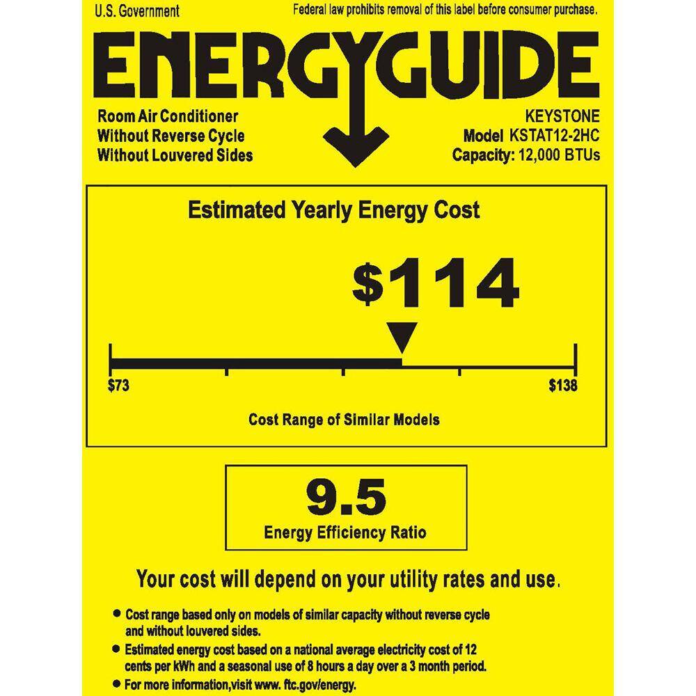 Keystone 12000 BTU 230V Through-The-Wall AC 10600 BTU Supplemental Heat Remote Sleep Mode 24H Timer for Rooms up to 550 Sq. Ft. KSTAT12-2HC