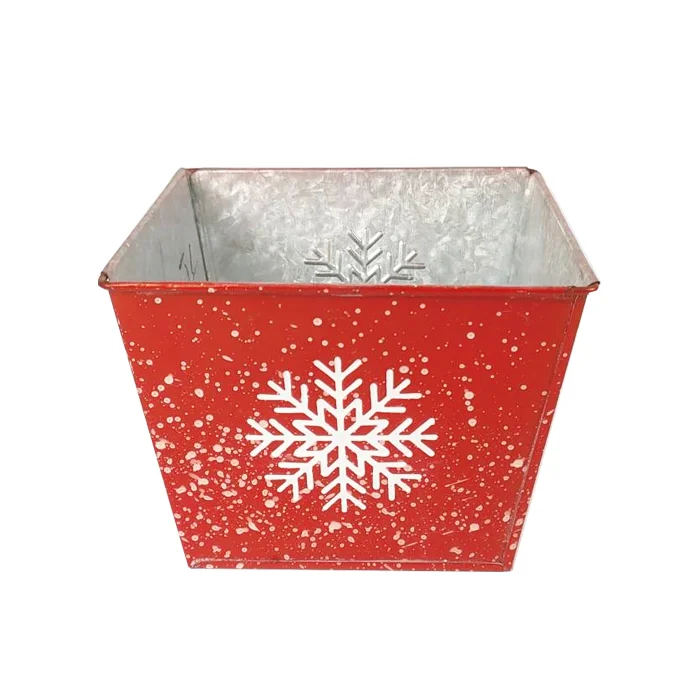 Red square pot sweet snow Merry Christmas gift bucket  metal basket home decoration flower pot