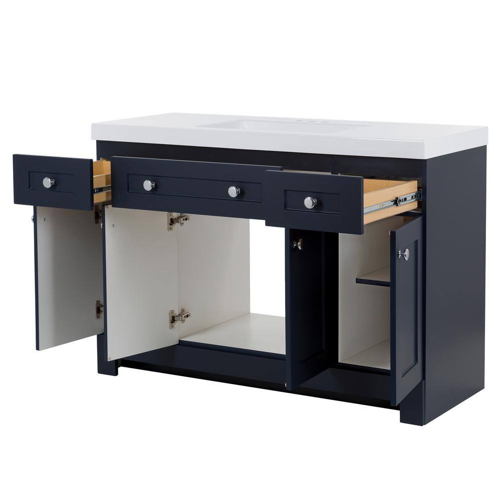 Glacier Bay Everdean 48.5 in. W x 18.75 in. D x 34.38 in. H Bath Vanity in Deep Blue with White Cultured Marble Top EV48P2-DB