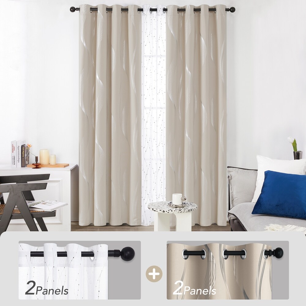 Deconovo Mix and Match Blackout and Sheer 4 Piece Wave Curtain Panel Set