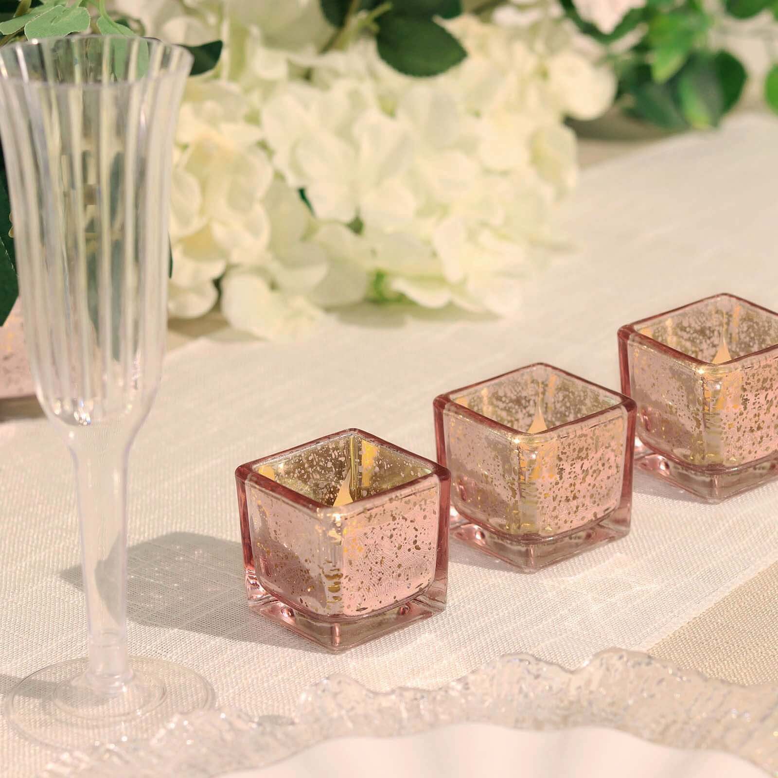 12 Pack Rose Gold Mercury Glass Candle Holders, Votive Glittered Tealight Holders 2