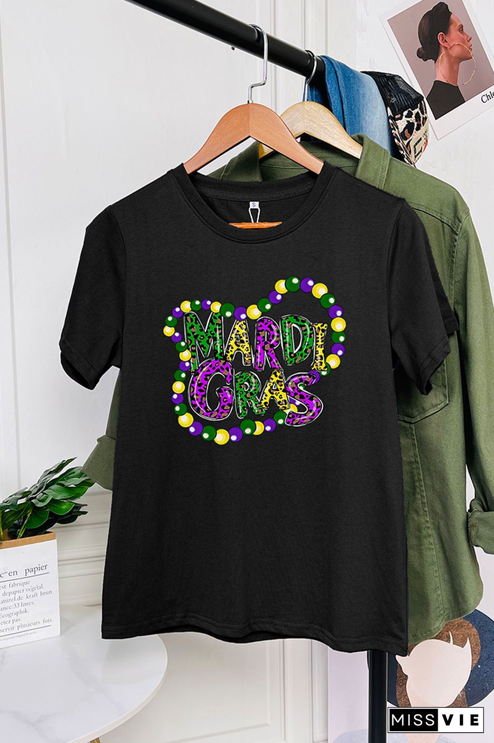 Mardi Gras Letter Print Short Sleeve Graphic Tee Wholesale