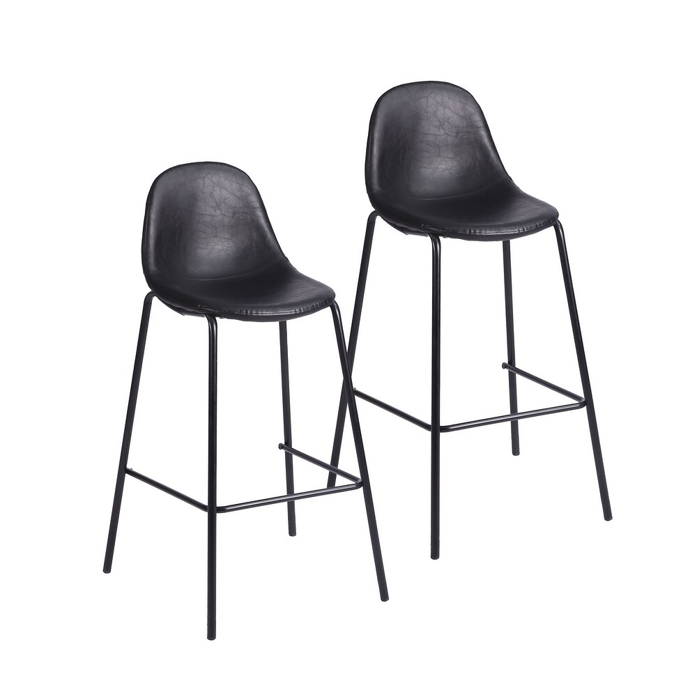 Porthos Home Tuca Bar Stools Set Of 2  PU Leather Upholstery  Iron Legs