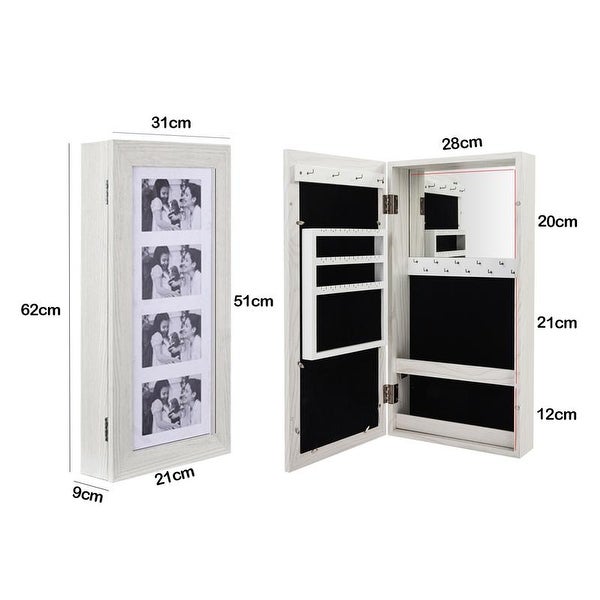 24-inch White Wall-mounted Lockable Mirrored Jewelry Armoire Cabinet - - 24124322