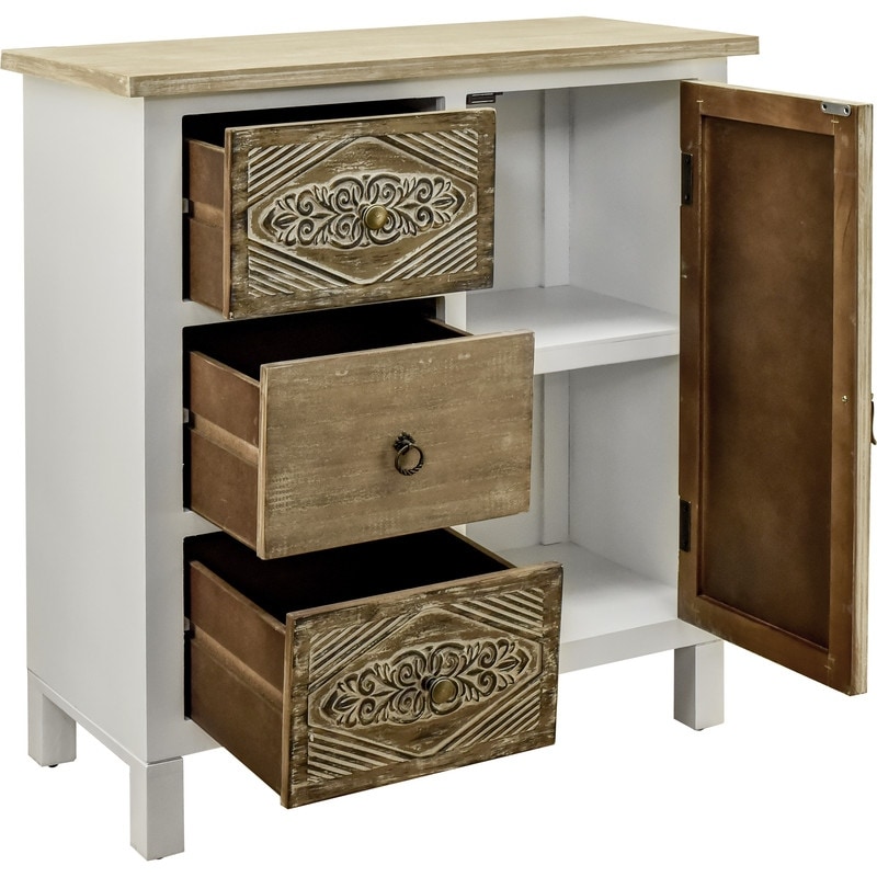 Distinctive Design Versatile Storage Carved Accent Cabinet with Vintage Charm