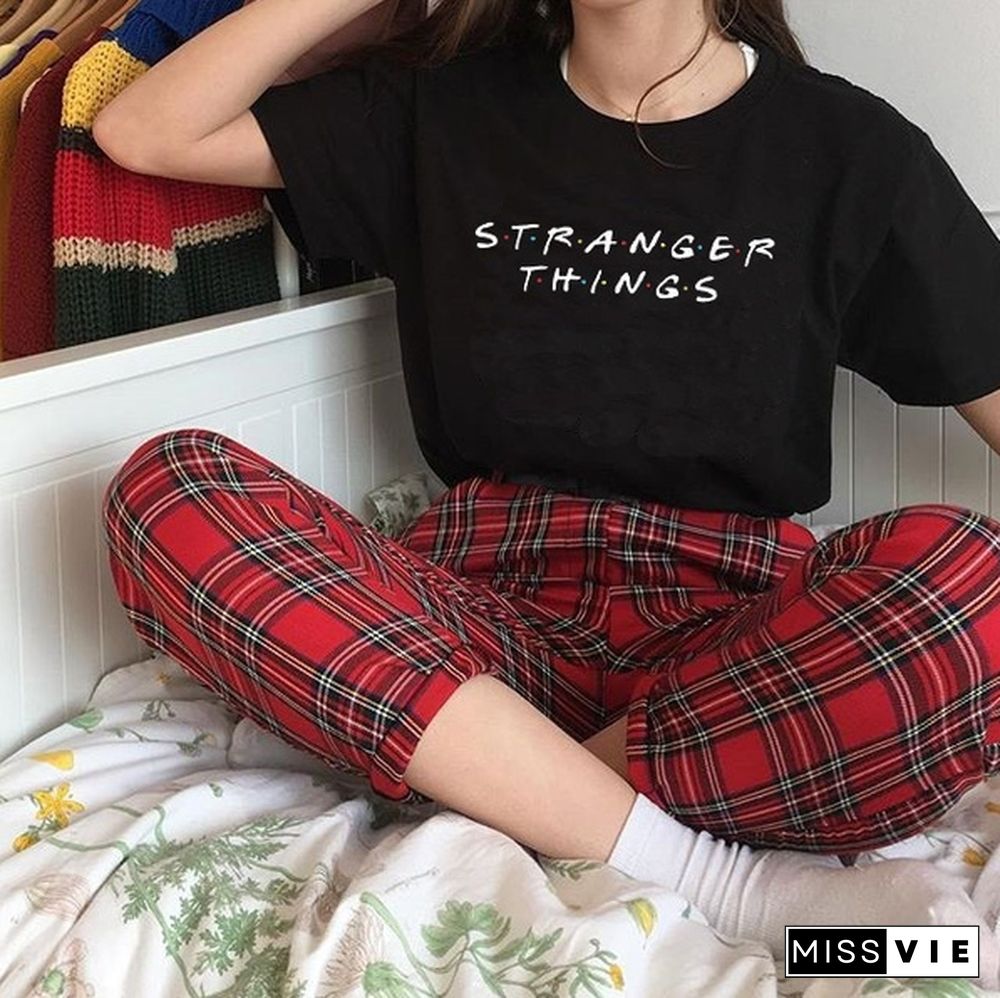 1Pcs Stranger Things Letter Print Plus Size T Shirt Short Sleeve Tees Feme Summe Tops