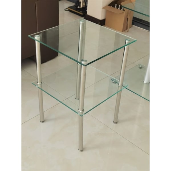 Glass End Table for Living Room 2-Tier Clear Glass Sofa Side Table Small Accent Coffee Table Square Bedside Table