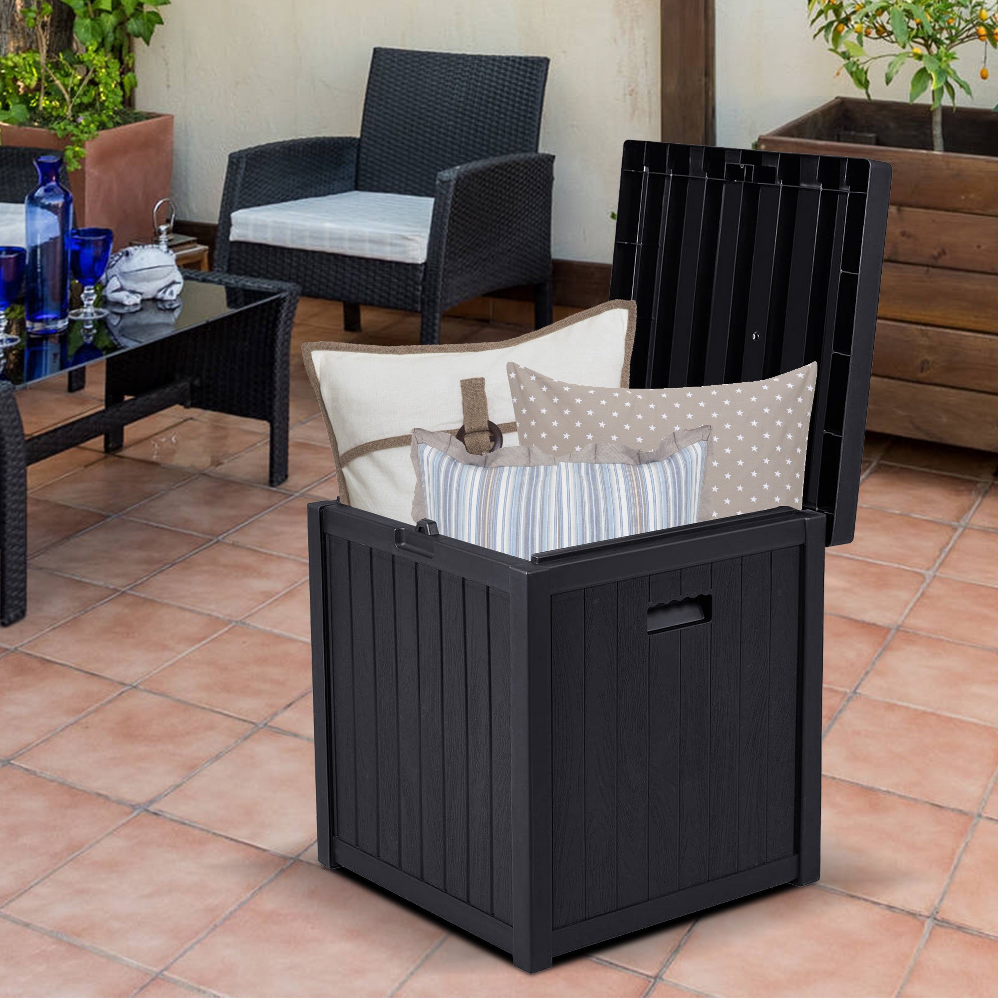 Resin Patio Storage Deck Box, 51 Gallon Outdoor All-Weather Deck Storage Container Boxes, Black