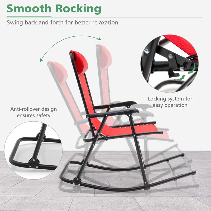 Lightweight Folding Rocking Chair with Footrest, Outdoor Patio Sun Chair Lawn Beach Camping Chair