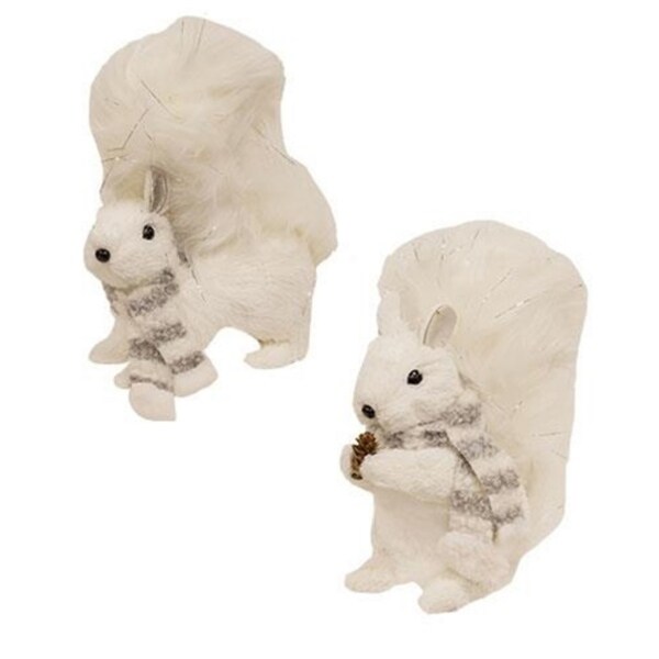 Furry Sisal Winter Squirrel Figure with Scarf 2 Asstd.