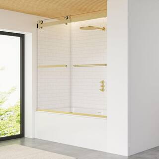 Altair Marcelo 60 in. W x 58 in. H Sliding Frameless Tub Door in Brushed Gold Finish with Clear Glass TS80160-BP-BG