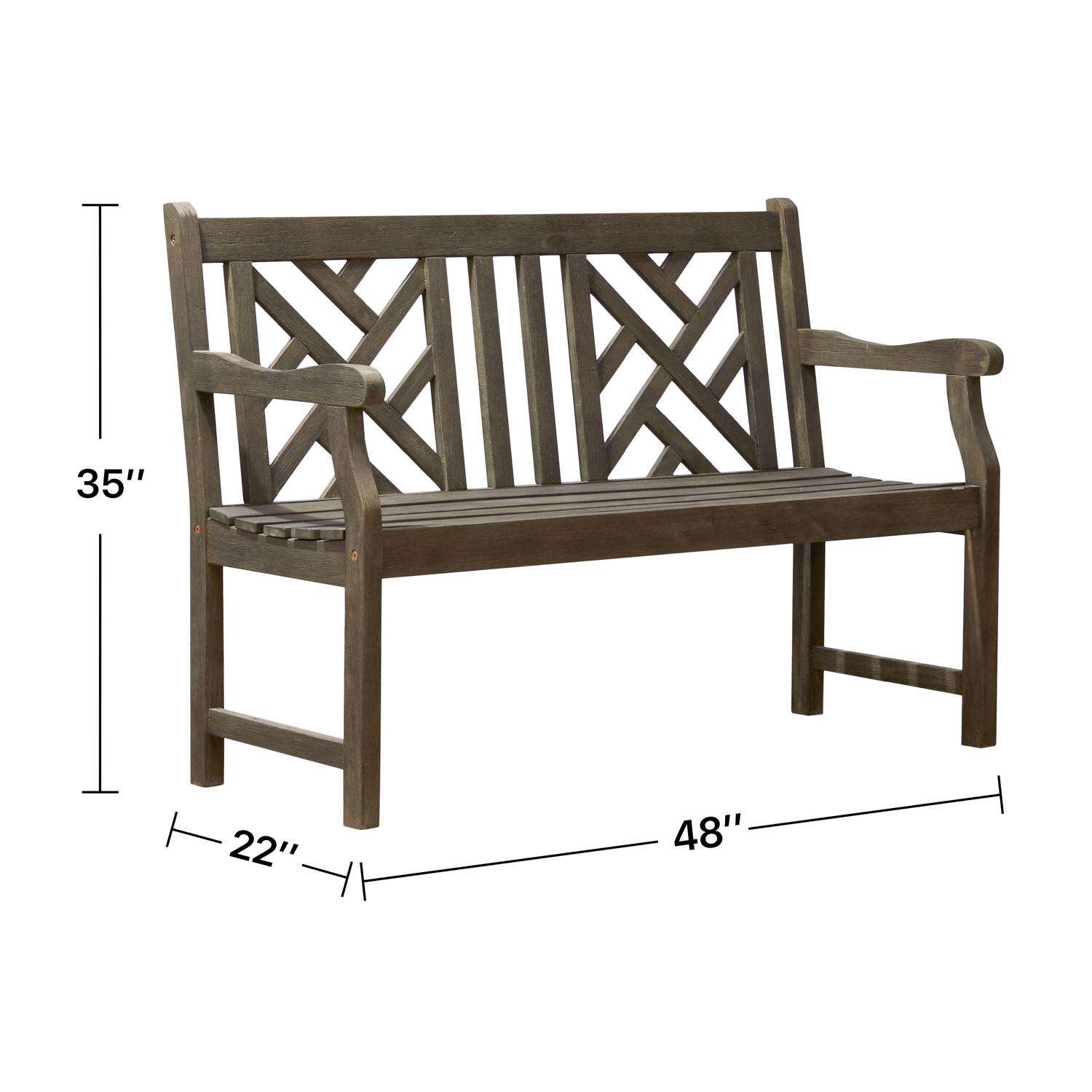 Azen Lidwina Gray Wood Patio Bench 35 in. H X 48 in. L X 22 in. D