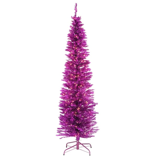 National Tree Company 7 ft. Pink Tinsel Tree with Clear Lights