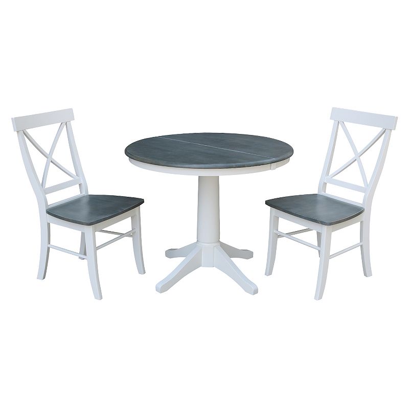 International Concepts Round Extension Dining Table and X-back Chairs 3-pc. Dining Set