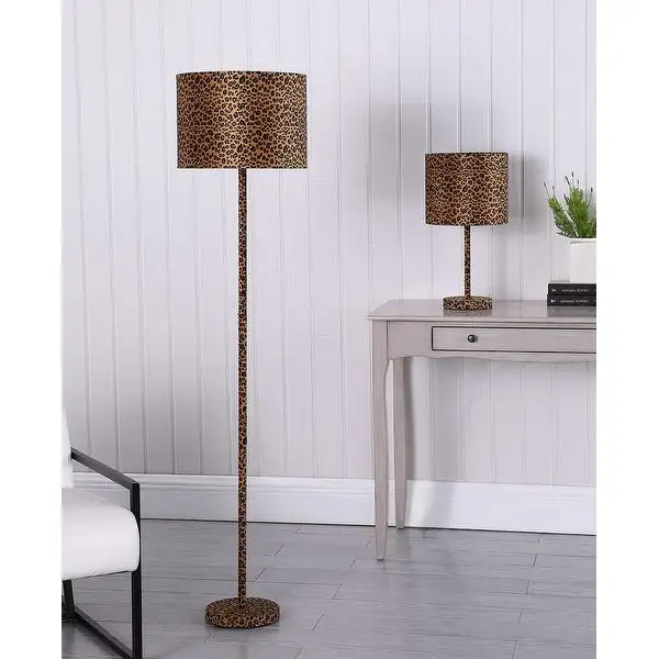 59 In. Faux Suede Leopard Print Floor Lamp