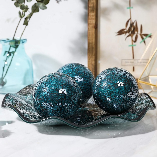 Whole Housewares 4 x27 x27 Glass Mosaic Orbs For Bowls Blue Set Of 3