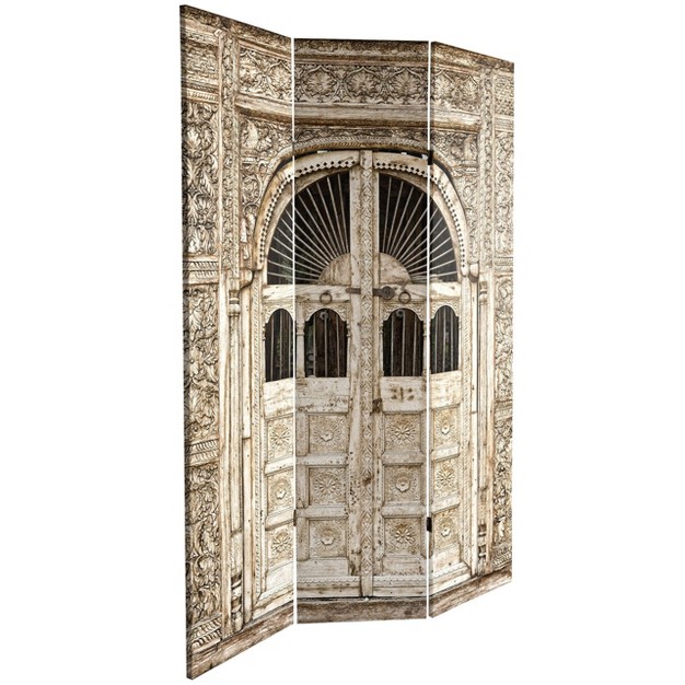 Double Sided Stone Doorway Canvas Room Divider Gray Oriental Furniture