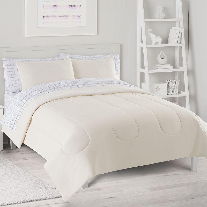 The Big One? Ivory Solid Plush Reversible Comforter Set with Sheets