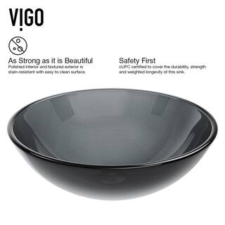 VIGO Giovanni Sheer Black Glass 17 in. L x 17 in. W x 6 in. H Round Vessel Bathroom Sink VG07042