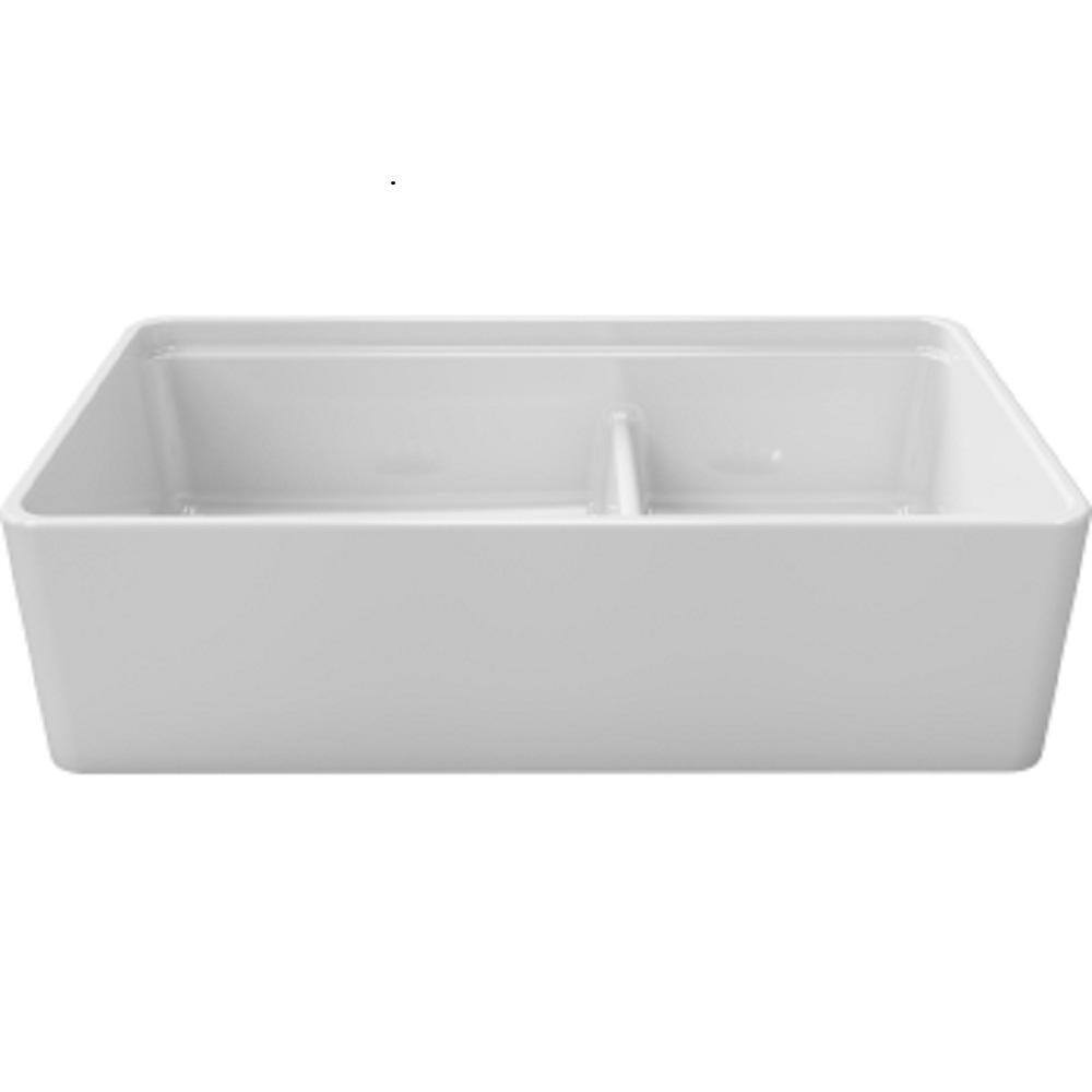 LaToscana Reversible White Fireclay 36 in. Double Bowl Farmhouse Apron-Front Kitchen Sink LDL3619W