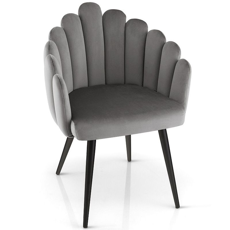 Modern Velvet Dining Chair with Metal Base and Petal Backrest