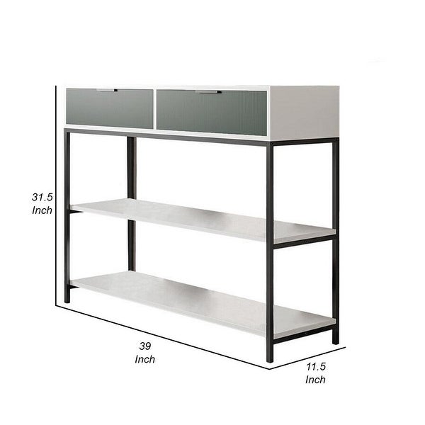 39 Inch Console Sideboard Table with Shelves and Drawer， White， Green - 39L x 11.5W x 31.5H， in inches