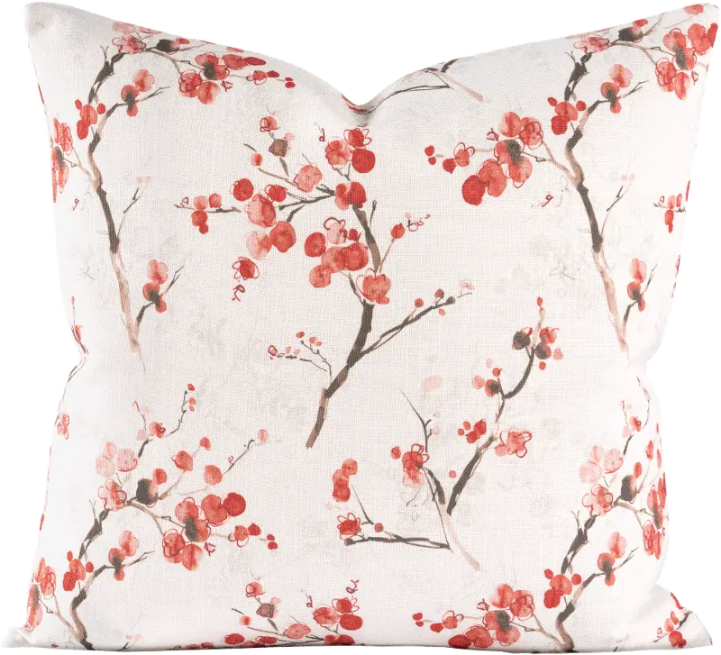 Coral Blossoms on Branches 20 Inch Feather Throw Pillow