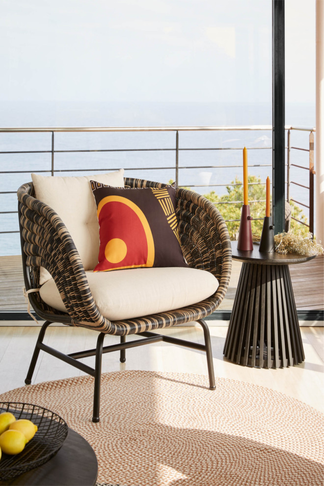 Round Black Teak Wood Pedestal Side Table  La Forma Irune   Transitional   Side Tables And End Tables   by Oroa   Distinctive Furniture  Houzz