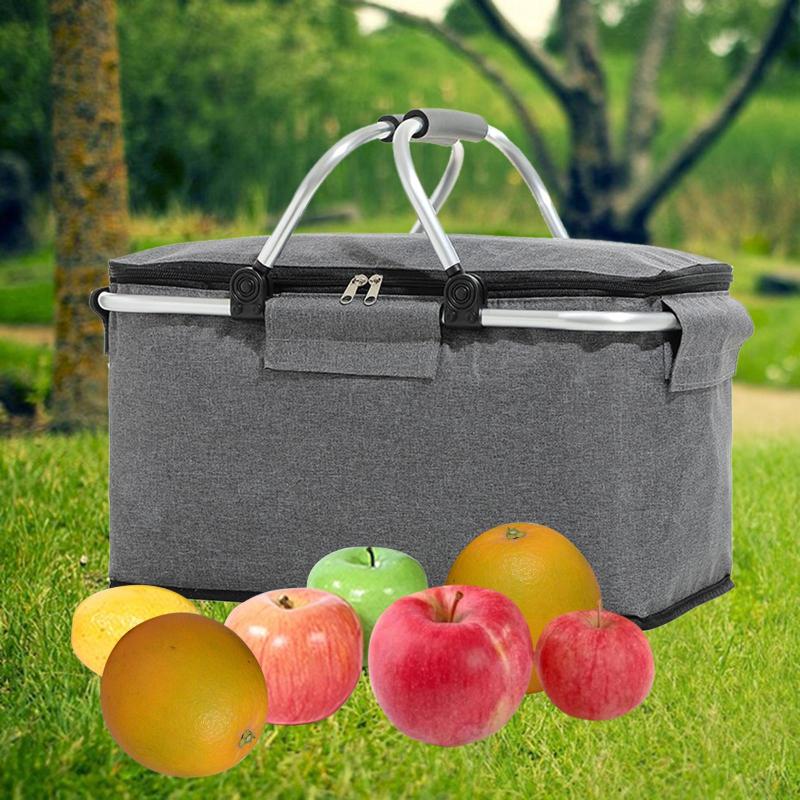 Insulated Cooler Picnic Basket for Adult Men Women Folding Container Store Gray