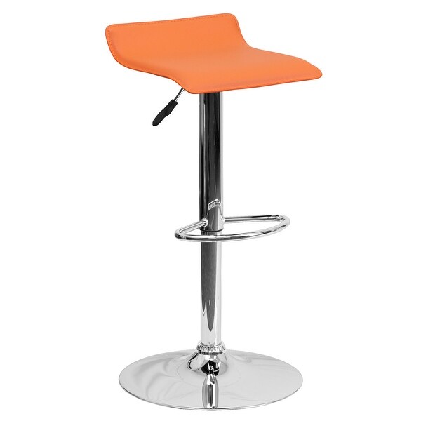 2 Pack Contemporary Vinyl Adjustable Height Barstool with Solid Wave Seat - 15