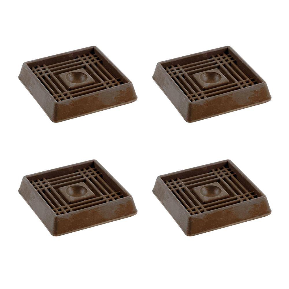 Shepherd 2 in. Brown Square Smooth Rubber Floor Protector Furniture Cups for Carpet  Hard Floors (4-Pack) 89076