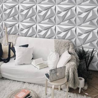 Art3d Decorative Diamond Shape 19.7 in. x 19.7 in. PVC Seamless 3D Wall Panel in White 12-Panels A10hd051WTP12