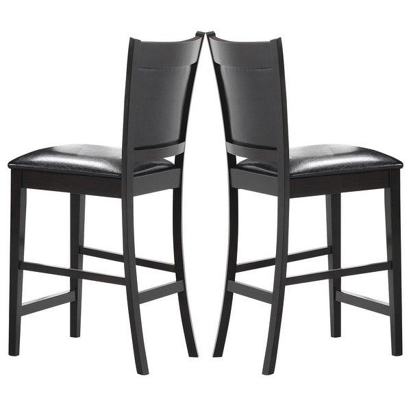 Elegant Wood Frame with Black Leatherette Upholstery Counter Height Dining Stools (Set of 2)