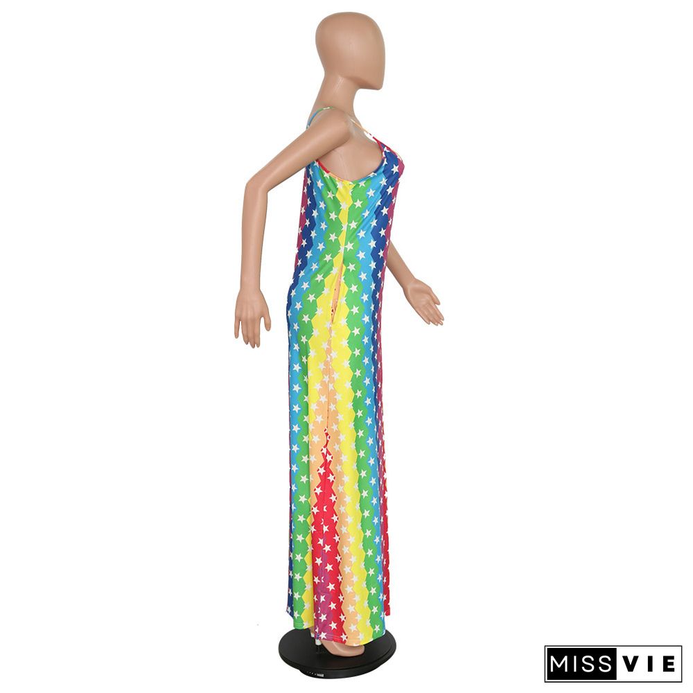 Rainbow Stylish Casual Striped Dress