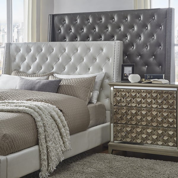 Aurora Faux Leather Crystal Tufted Wingback Headboard by iNSPIRE Q Bold - - 13371113