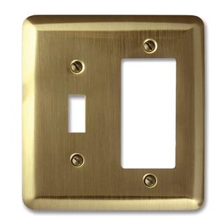 AMERELLE Devon Brushed Brass 2-Gang 1-Toggle1-DecoratorRocker Wall Plate (1-Pack) 154TR