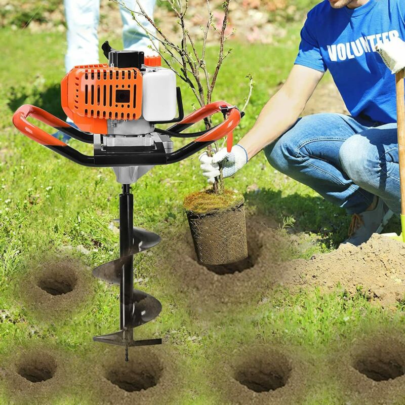 EAYSG 62cc Post Hole Digger 2 Stroke Post Hole Auger Gas Powered Earth Auger with 3 Replacement Drill Bits(5", 6", 8") and 3 Extension Rod for Farm Garden Plant