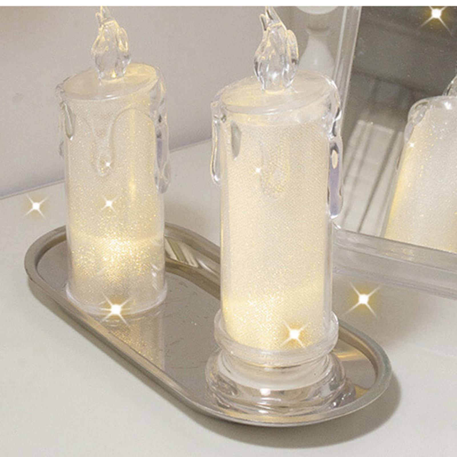 Candle Lamp Lightweight Transparent Pearlescent Night Lights for Table Decoration Dormitory Simulated Candle Lamp(with Pedestal)