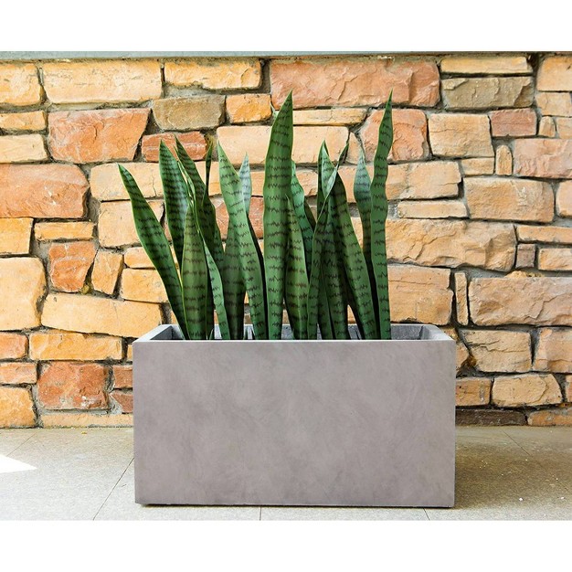 Wide Kante Lightweight Modern Rectangular Concrete Outdoor Planter Pot Weathered Concrete Gray