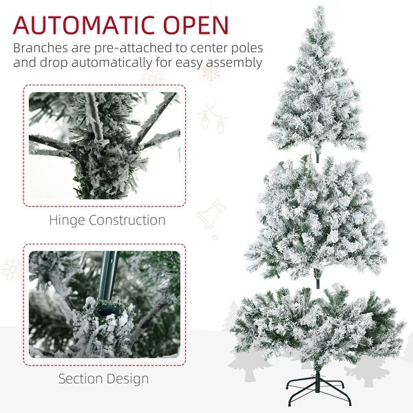 HOMCOM 7.5ft Tall Prelit Artificial Christmas Tree Holiday Décor with 1149 Snow Flocked Branches，Steel Base