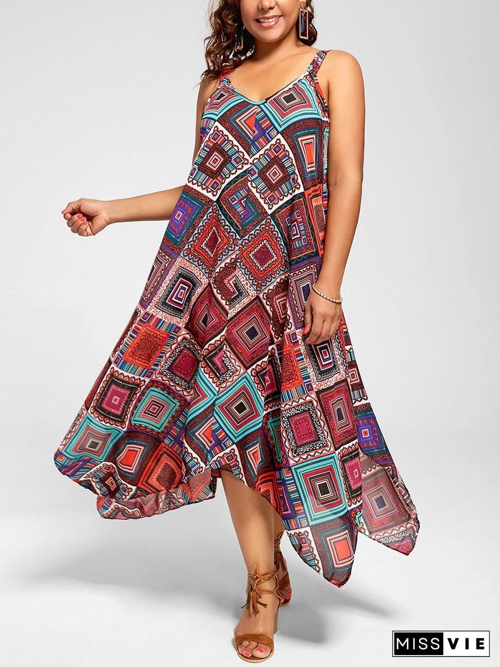 V Neck Sleeveless A-line Boho Dresses P16138