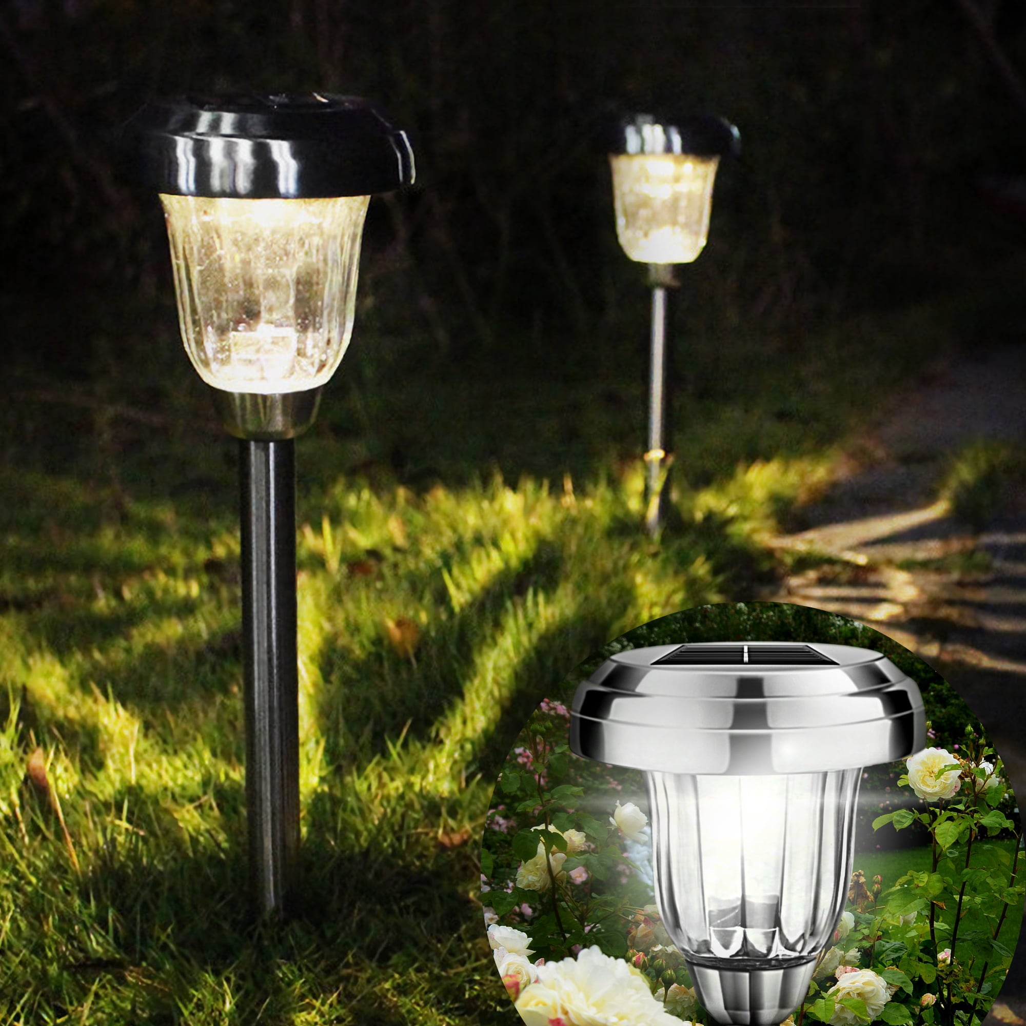 Solar Pathway Light Outdoor for Garden High Lumen 4 Pack Outdoor Waterproof Solar Light Landscape Lights for Yard， Lawn， Pathway， Walkway， Deck， Patio Glass and Stainless Steel Cool White