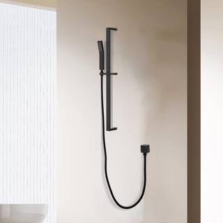 Satico Single-Handle 1-Spray Wall Mount Stainless Steel Rectangle Massage Handheld Shower Head with Slide Bar in Matte Black WDGSS005