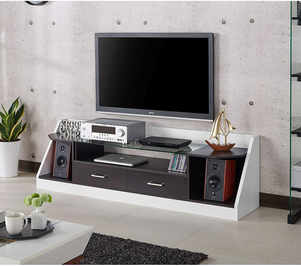 Modern TV Stand  Particle Board With 2 Doors  White and Epresso Finish   Transitional   Entertainment Centers And Tv Stands   by Decorn  Houzz