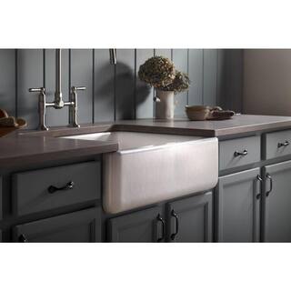 KOHLER Whitehaven Farmhouse Undermount Apron Front Cast Iron 30 in. Self-Trimming Single Bowl Kitchen Sink in White K-6487-0