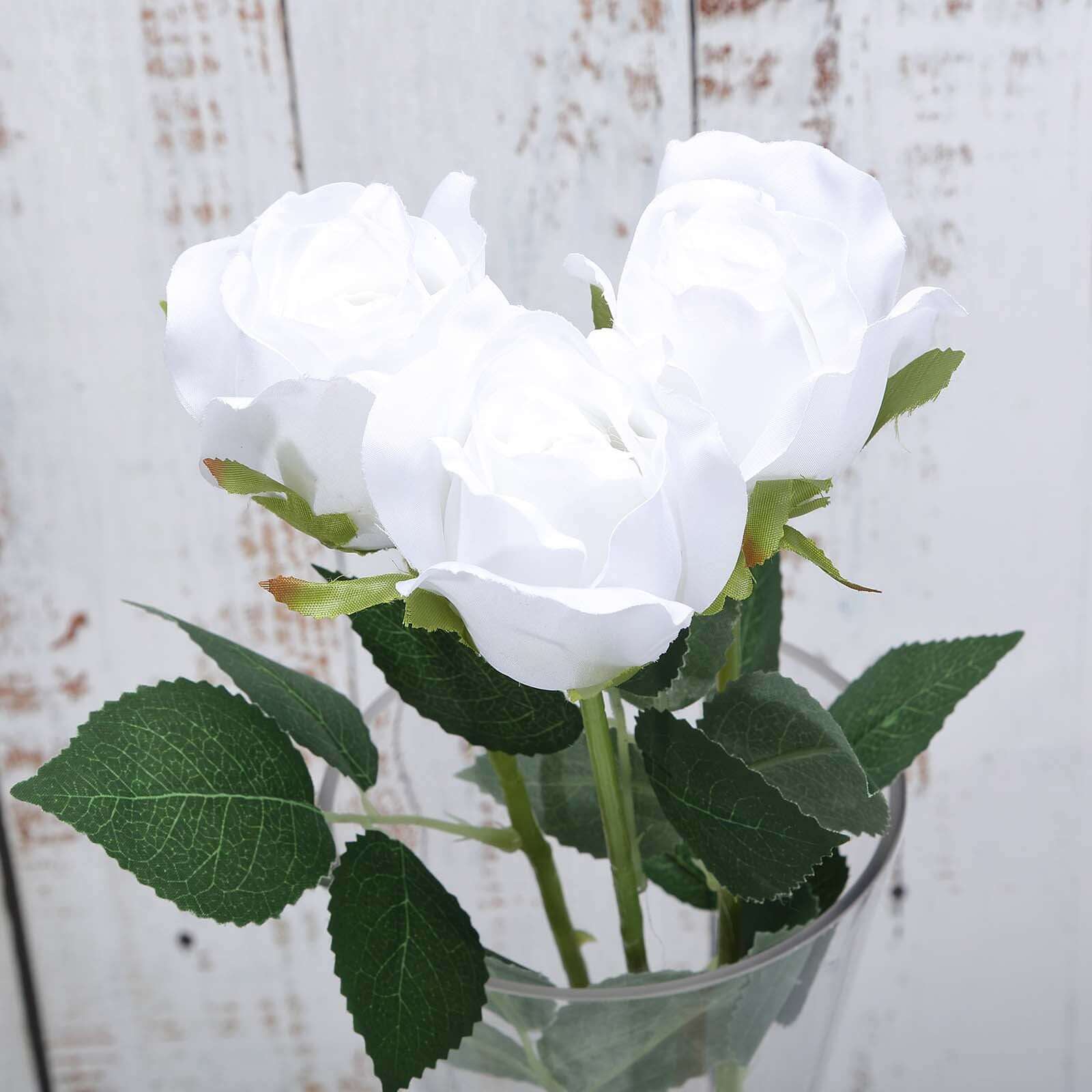 24pcs White Long Stem Artificial Silk Roses Flowers 31