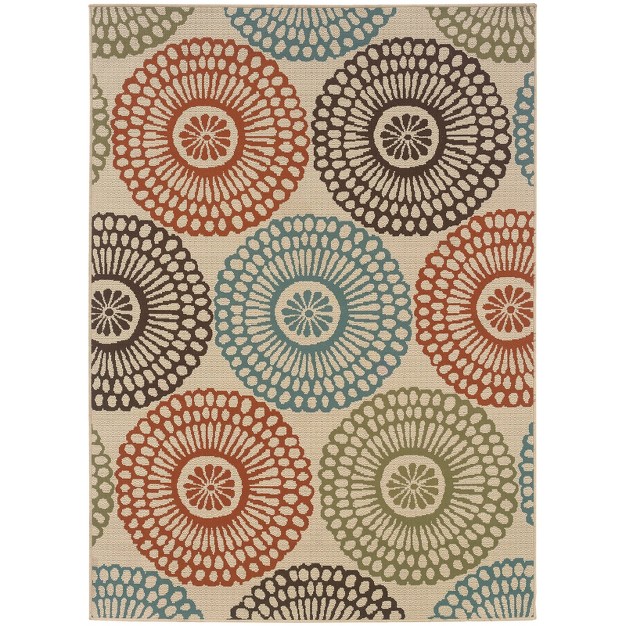 Mia Floating Medallion Patio Rug Beige blue