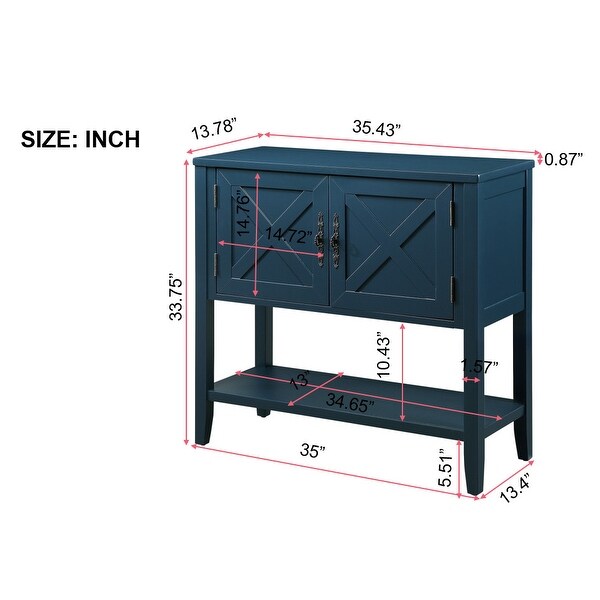 35'' Wood Sideboard Console Table with Bottom Shelf and 2 Door Cabinet for Living Room， Entryway， Kitchen Dining Room Furniture