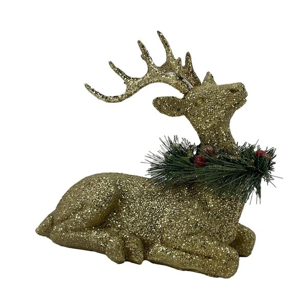 Sitting Glitter Deer Christmas Figurine