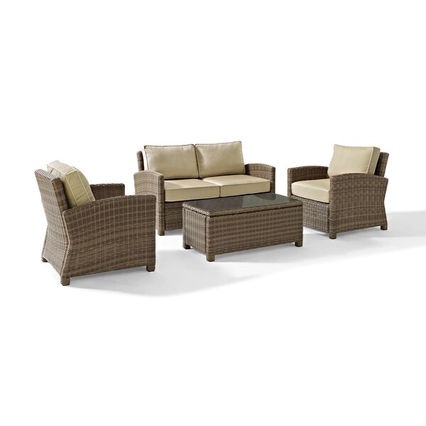 Crosley Bradenton Outdoor Wicker 4Piece Seating Set with Sand Cushions